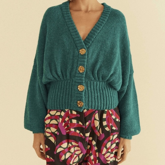 FARM Rio Sweaters - Farm Rio Emerald Bubble Knit Cardigan NWT